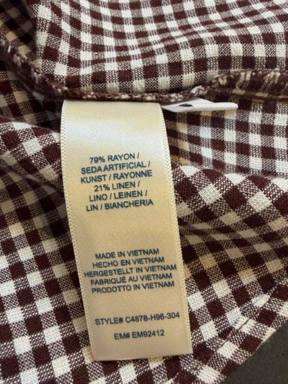 Evereve Cloth and Stone Gingham Raglan Blouse Medium - Picture 6 of 11